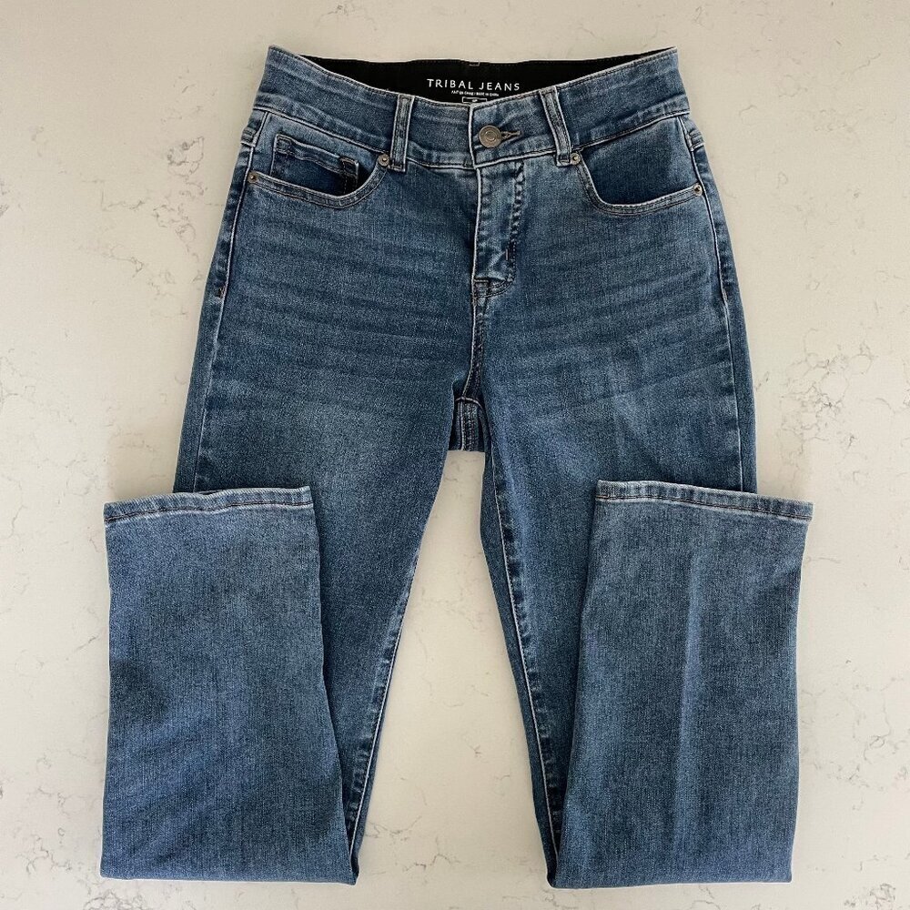 Tribal Jeans Sophia Curvy Straight 5 Pocket M Rise Cotton Poly Denim Jeans Sz 4P